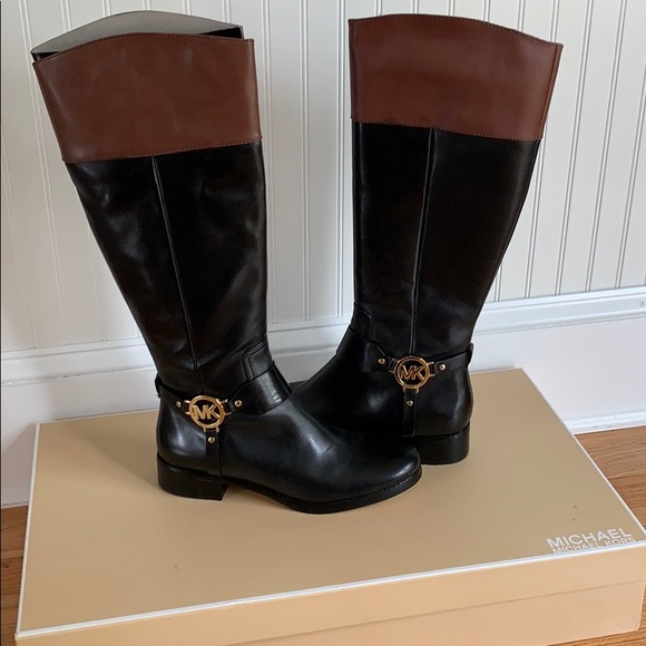 womens michael kors fulton harness boots in black/mocha